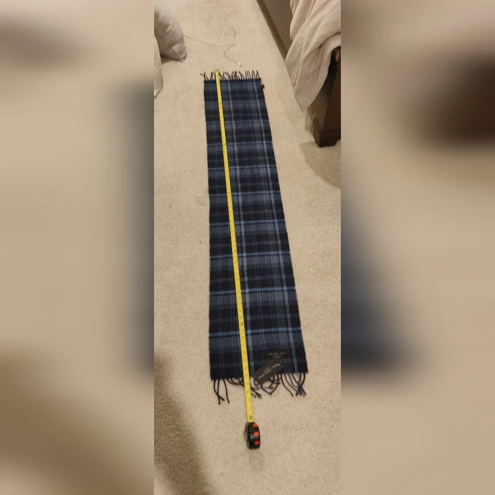 New! Italian Woolen Treasures Men's Blue Plaid 100% Lambwool Scarf Made In Italy